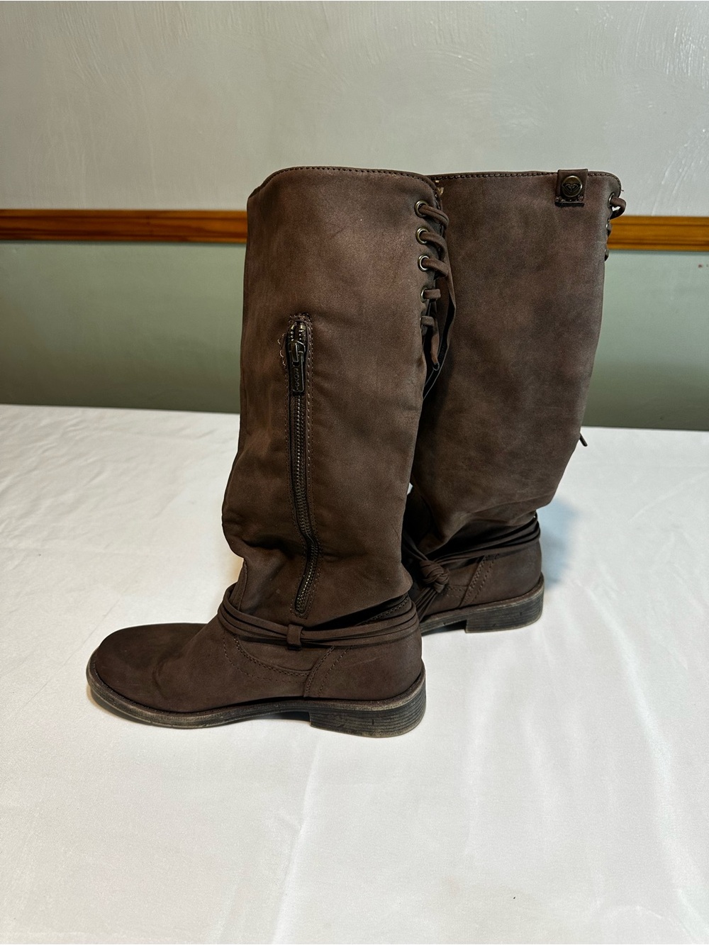 Roxy Dark Brown Knee-High Lace & Zip Riding Boots